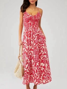 Free People Sweet Nothings Red Floral 100% Cotton Midi Maxi Dress